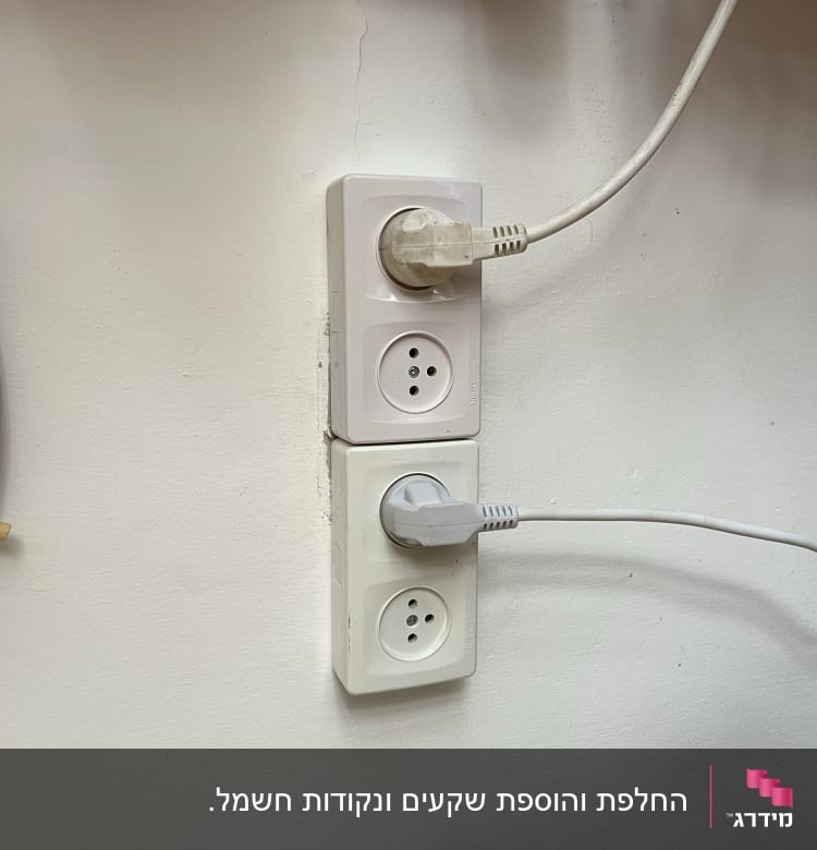 שני שקעים עם תקעים מחוברים לקיר